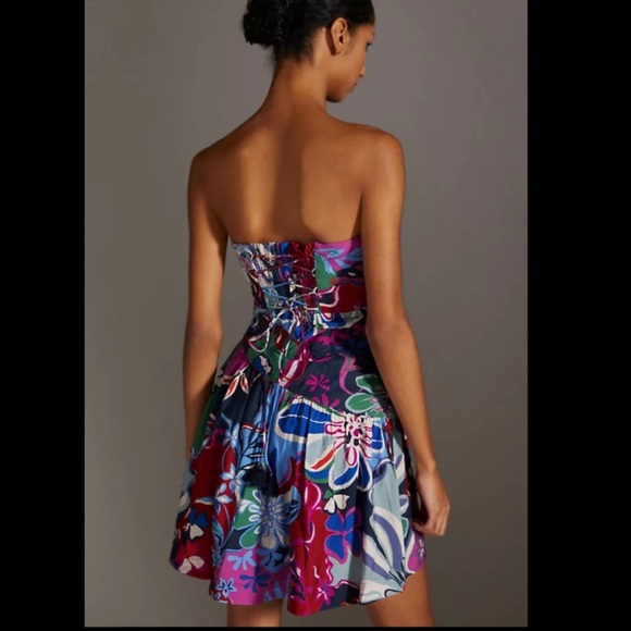 ANTHROPOLOGIE NWT Floral Lace-Up Mini Dress Size 8. - Picture 3 of 15